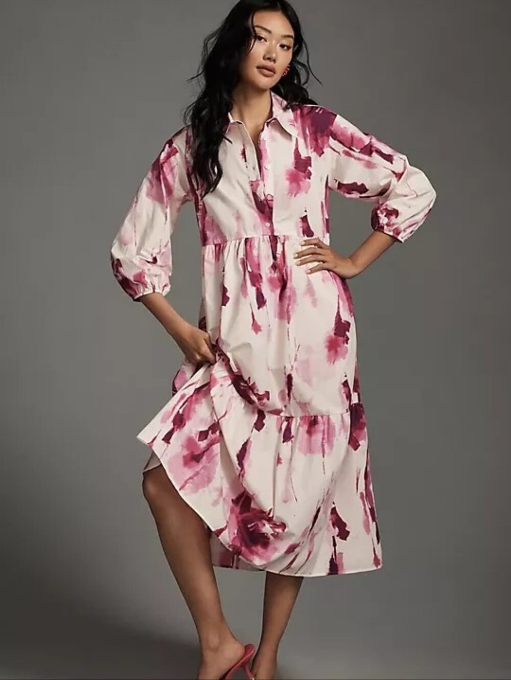 Maeve Anthropologie Bettina Tiered Midi Shirt Dress Size Small